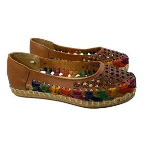 Maya Espadrille Women 6-6.5 Brown Mexican Huarache Leather Flat Rainbow Festival